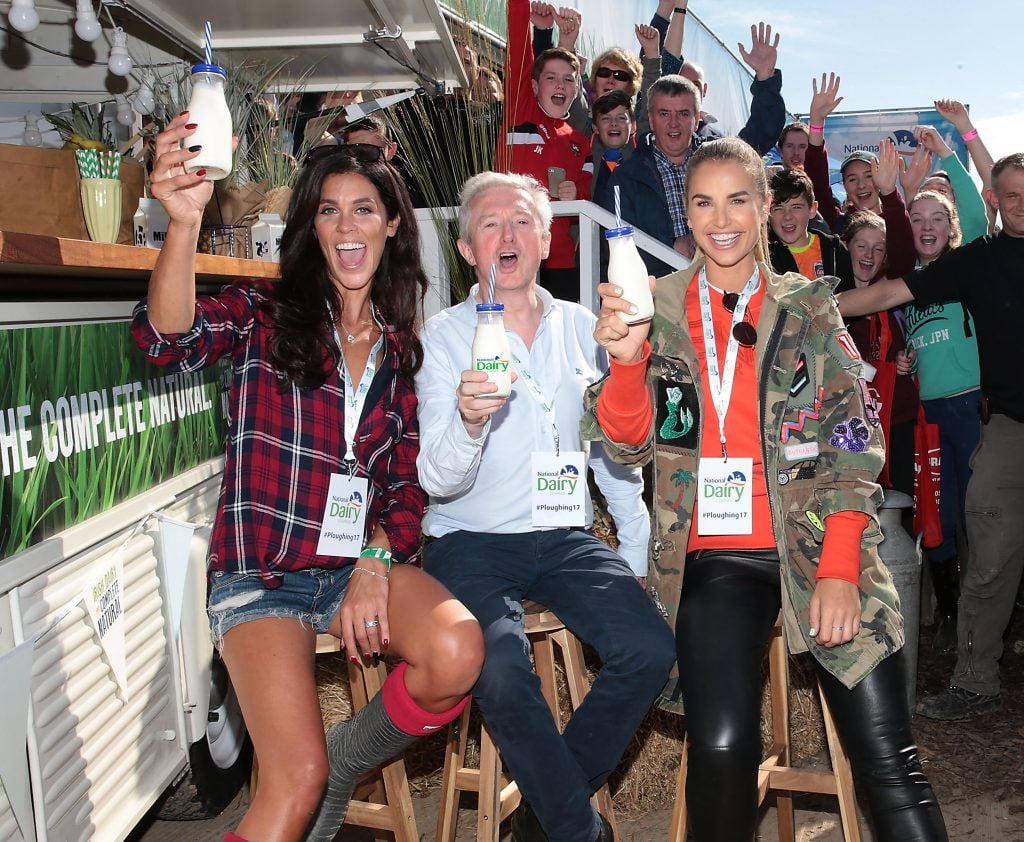 Glenda Gilson,Louis Walsh and Vogue Williams join in the fun with the National Dairy Council at the National Ploughing Championships 2017 in Screggan Tullamore, Offaly. Photo by Brian McEvoy