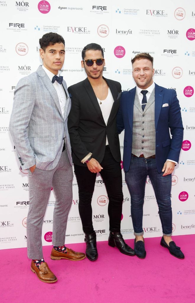 Ciaran Shah, Jack Byrne and Wayne Lawlo pictured at Dublin Fashion 2017: The Collective. The event showcased the latest trends, styles and must-buys for the season ahead from leading high street, Creative Quarter and high-end retailers from across Dublin city centre. Picture Andres Poveda