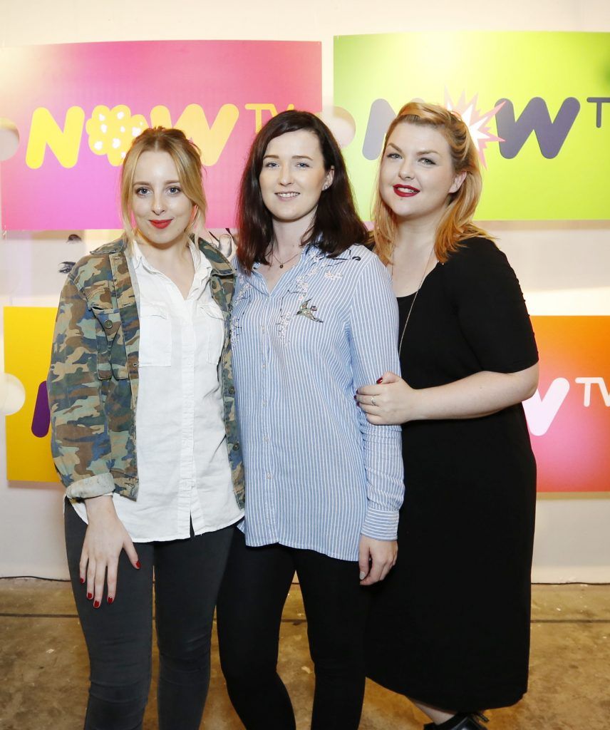 Tabitha Burke, Fiona Kirwan and Emma Morris pictured at the #NOWTVArtBattle which took place at Fumbally Exchange as part of this year's Dublin Fringe Festival.