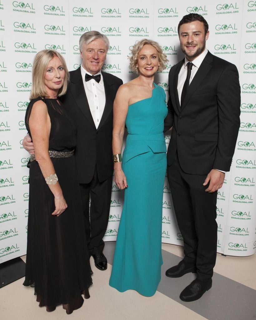 Celine Fitzgerald, Pat Kenny, Anne O'Leary and Robbie Henshaw pictured at the Annual GOAL Ball at the RDS, Dublin. Pic: Brian McEvoy Photography