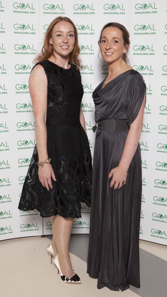 Eimear O'Shaughnessy and Katie O'Connor pictured at the Annual GOAL Ball at the RDS, Dublin. Pic: Brian McEvoy Photography