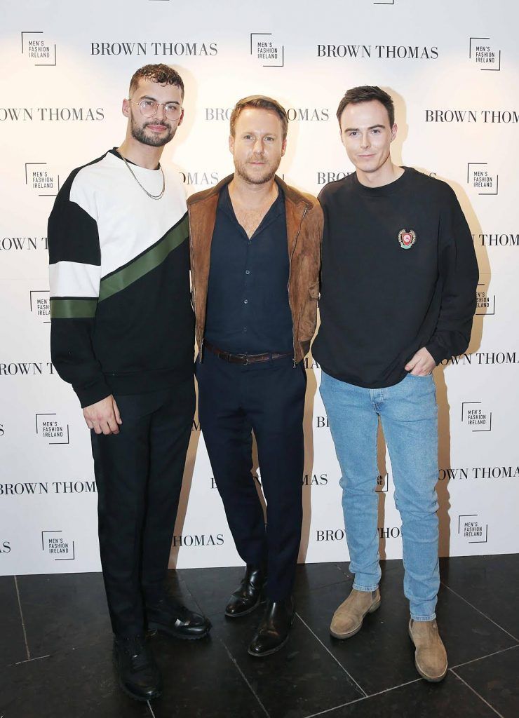 Adam Gaffey, Steve Bumett and Colin Fagan at the launch of the new issue of MFI Magazine at Brown Thomas, 28th September 2017. Photo: Sasko Lazarov/Photocall Ireland