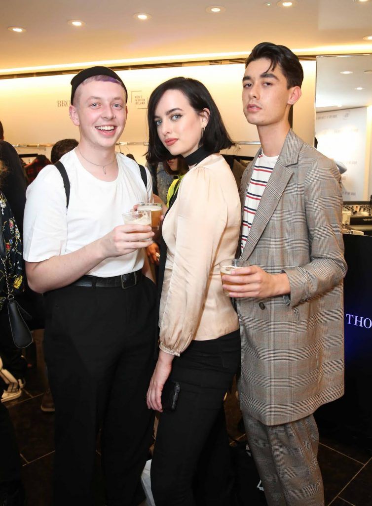 Cormac O’Donnell, Ruth Walsh and Dean Nyugen at the launch of the new issue of MFI Magazine at Brown Thomas, 28th September 2017. Photo: Sasko Lazarov/Photocall Ireland