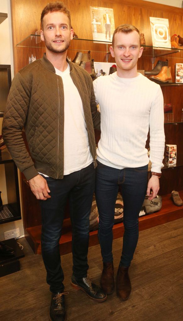 Pictured Shane Kinsella and Ian Collins at the Base London Customer Event hosted by RTE's Dancing with the Star winner Aidan O Mahony at Genius Exchequer Street Dublin. Photo: Leon Farrell/Photocall Ireland.