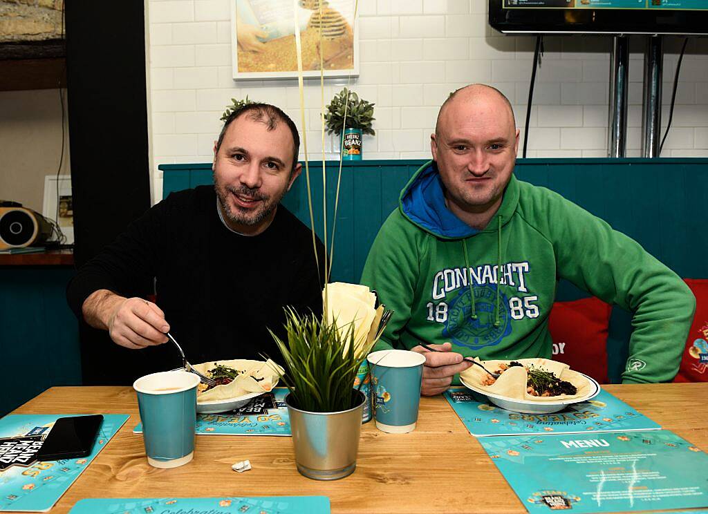 The Beanz Meanz Heinz Cafe opens in Galway to celebrate 50 years of its iconic advertising slogan 'Beanz Meanz Heinz'. The Connacht Rugby team, Rose of Tralee Maria Walsh and bloggers Nuala Gorham and Kieran O'Malley dropped by. Pay for your food by using #HEINZBEANZCAFE. Photo: Boyd Challenger