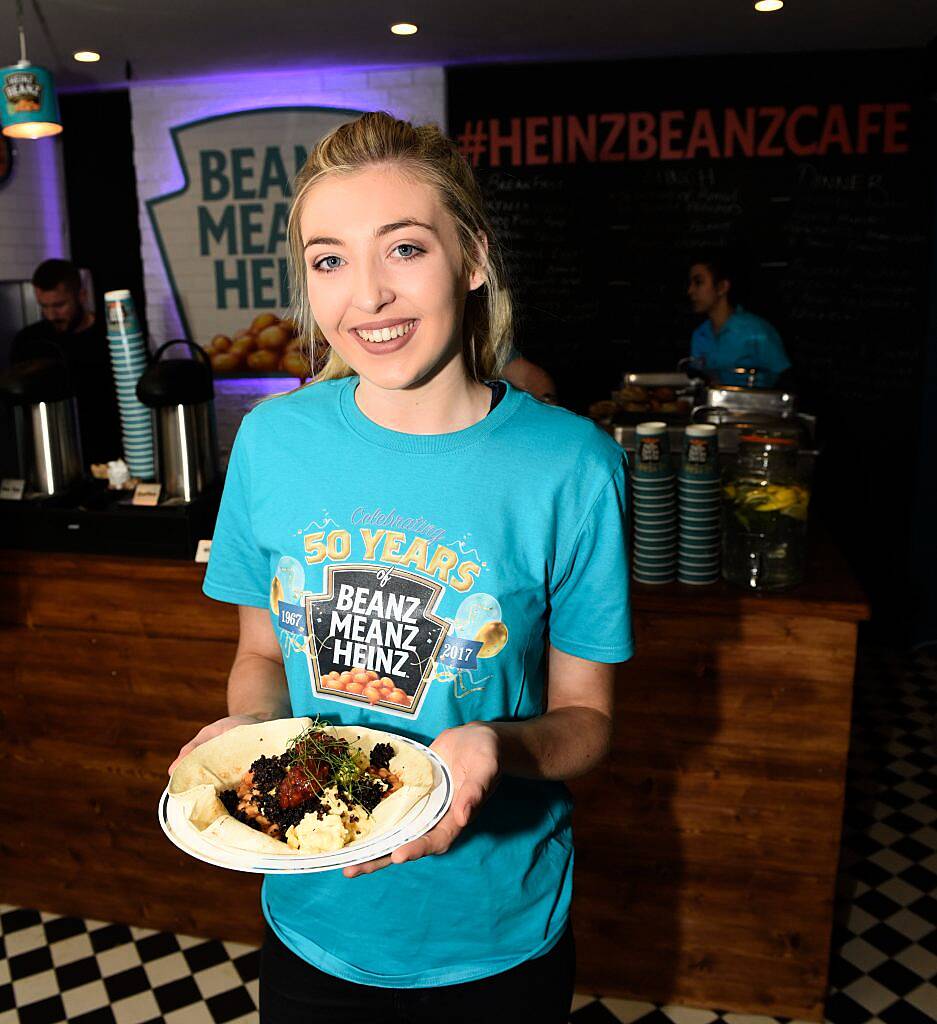 The Beanz Meanz Heinz Cafe opens in Galway to celebrate 50 years of its iconic advertising slogan 'Beanz Meanz Heinz'. The Connacht Rugby team, Rose of Tralee Maria Walsh and bloggers Nuala Gorham and Kieran O'Malley dropped by. Pay for your food by using #HEINZBEANZCAFE. Photo: Boyd Challenger