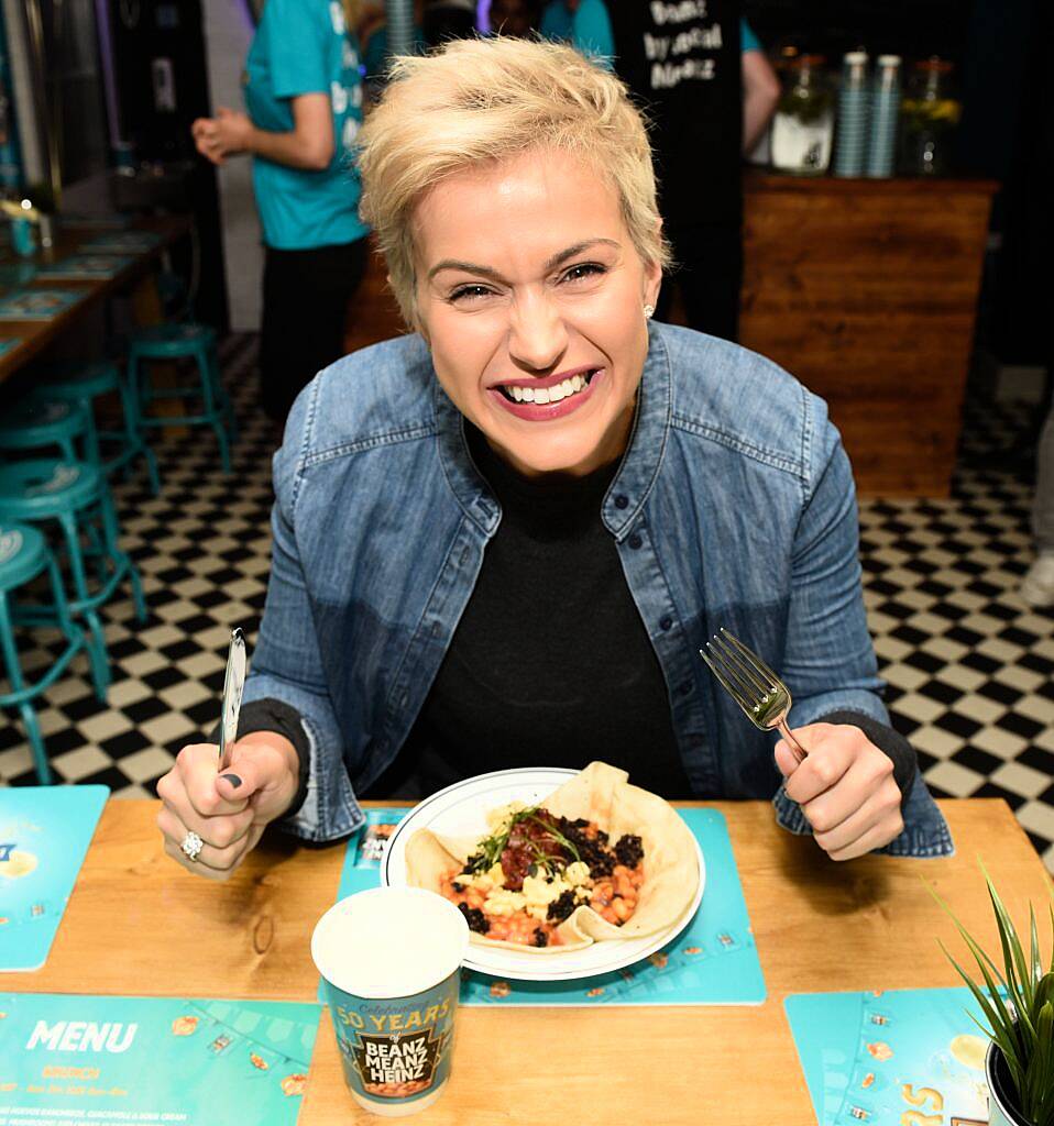 The Beanz Meanz Heinz Cafe opens in Galway to celebrate 50 years of its iconic advertising slogan 'Beanz Meanz Heinz'. The Connacht Rugby team, Rose of Tralee Maria Walsh and bloggers Nuala Gorham and Kieran O'Malley dropped by. Pay for your food by using #HEINZBEANZCAFE. Photo: Boyd Challenger