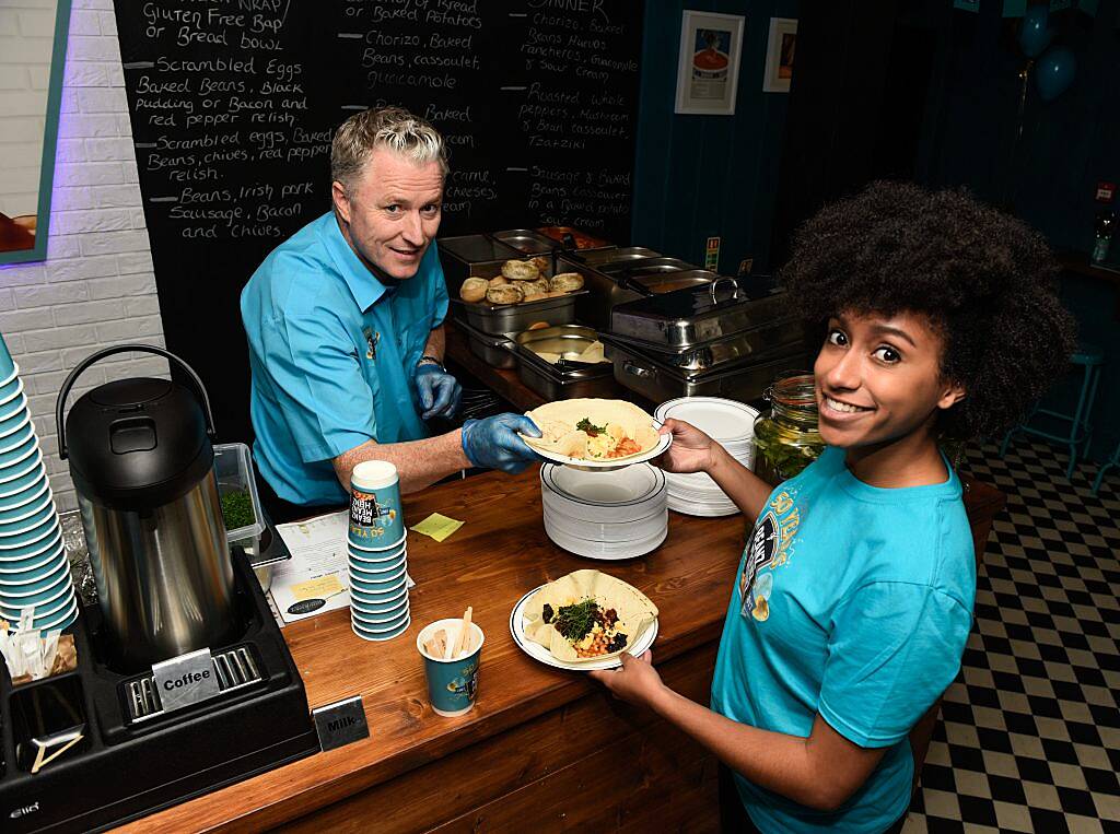 The Beanz Meanz Heinz Cafe opens in Galway to celebrate 50 years of its iconic advertising slogan 'Beanz Meanz Heinz'. The Connacht Rugby team, Rose of Tralee Maria Walsh and bloggers Nuala Gorham and Kieran O'Malley dropped by. Pay for your food by using #HEINZBEANZCAFE. Photo: Boyd Challenger