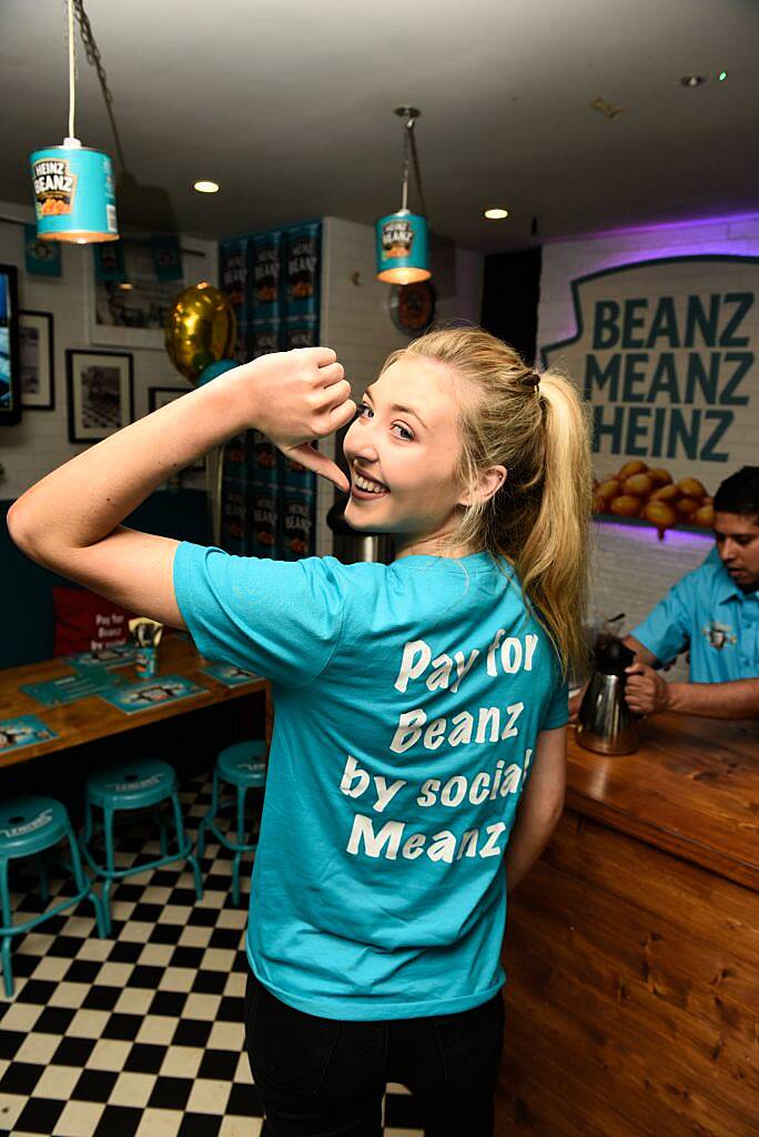 The Beanz Meanz Heinz Cafe opens in Galway to celebrate 50 years of its iconic advertising slogan 'Beanz Meanz Heinz'. The Connacht Rugby team, Rose of Tralee Maria Walsh and bloggers Nuala Gorham and Kieran O'Malley dropped by. Pay for your food by using #HEINZBEANZCAFE. Photo: Boyd Challenger