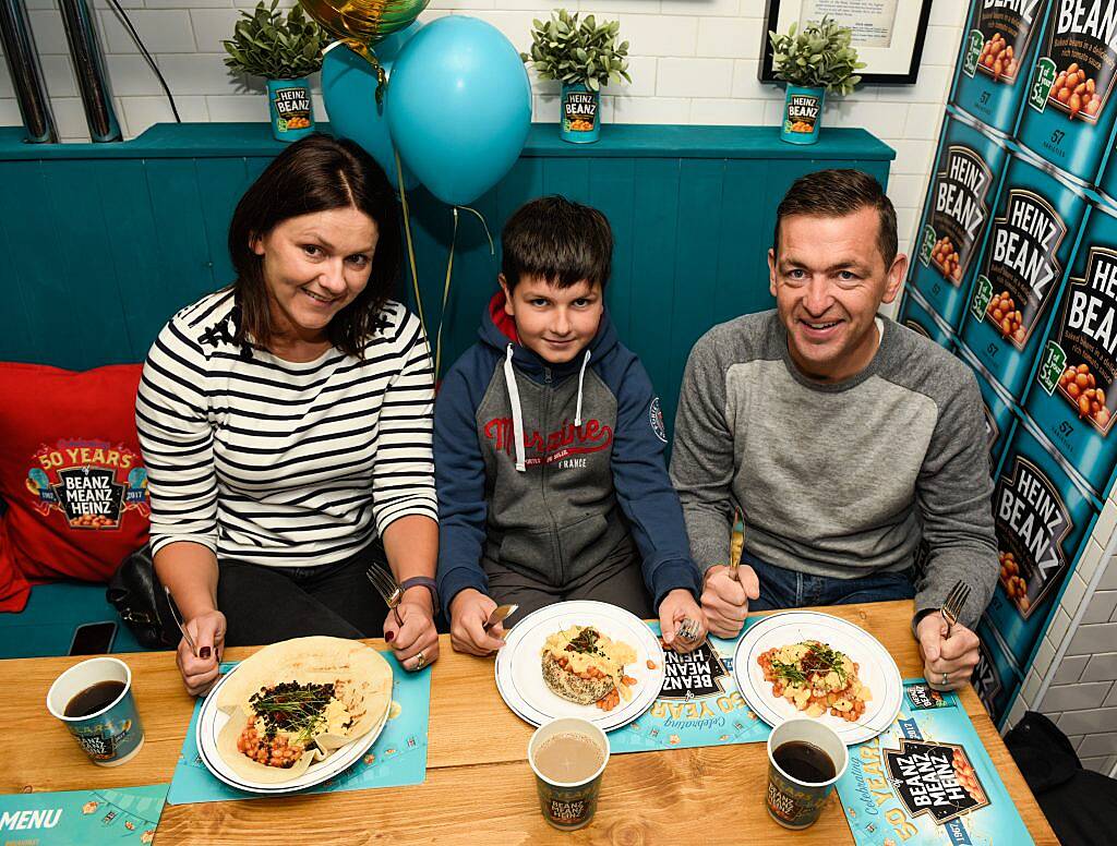 The Beanz Meanz Heinz Cafe opens in Galway to celebrate 50 years of its iconic advertising slogan 'Beanz Meanz Heinz'. The Connacht Rugby team, Rose of Tralee Maria Walsh and bloggers Nuala Gorham and Kieran O'Malley dropped by. Pay for your food by using #HEINZBEANZCAFE. Photo: Boyd Challenger