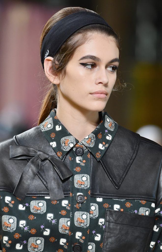 Kaia Gerber walks the runway during the Miu Miu Paris show as part of the Paris Fashion Week Womenswear Spring/Summer 2018 on October 3, 2017 in Paris, France.  (Photo by Pascal Le Segretain/Getty Images)