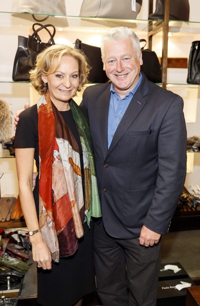 Paula Rowan and Mark Cullen pictured at the launch of Dublin-based designer and entrepreneur, Paula Rowan’s limited-edition range of silk and modal scarves featuring designs by Irish artist Mark P Cullen (5th October 2017). Picture Andres Poveda