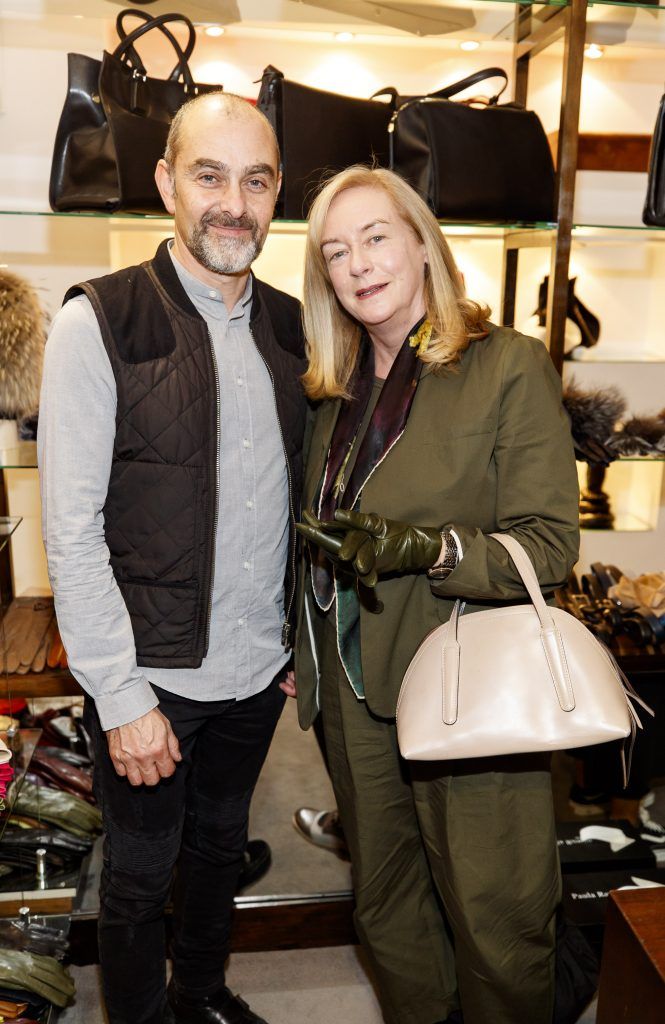 Ian Snipper and Olwen McLaughlin pictured at the launch of Dublin-based designer and entrepreneur, Paula Rowan’s limited-edition range of silk and modal scarves featuring designs by Irish artist Mark P Cullen (5th October 2017). Picture Andres Poveda
