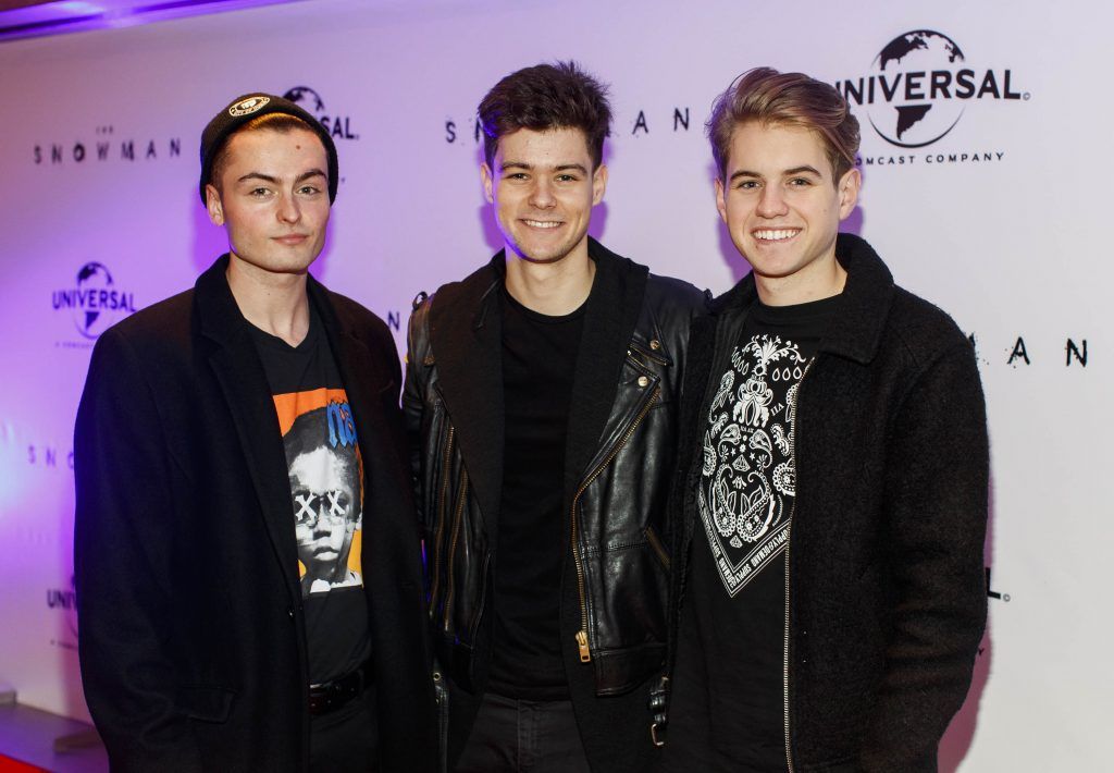 Boy band Taken, Ste Barron, Eoghan MacMahon and Richie Power pictured at the Universal Pictures Irish premiere of The Snowman at Dublin's Light House Cinema (10th October 2017). Picture by Andres Poveda