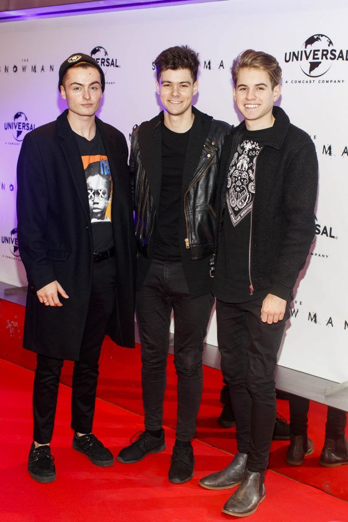 Boy band Taken, Ste Barron, Eoghan MacMahon and Richie Power pictured at the Universal Pictures Irish premiere of The Snowman at Dublin's Light House Cinema (10th October 2017). Picture by Andres Poveda