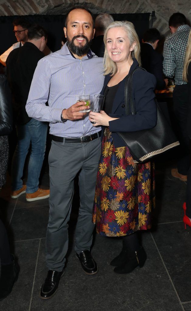 Gianmarco Columbus and Claire Murphy pictured at SuperValu's #WhiskeyExclusives event in The Crypt at Christchurch Cathedral on 11th October 2017. Guests got to enjoy a selection of Premium Irish Whiskey. Pic: Marc O'Sullivan