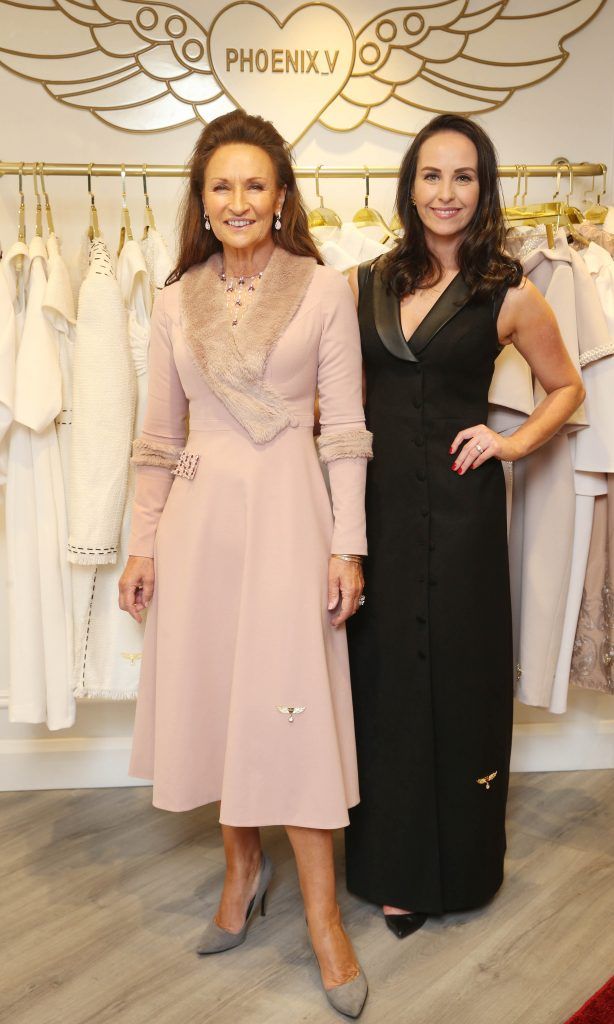 Liza Brennan and Celia Holman Lee pictured at the official opening of the Phoenix-V boutique located on 39 Stephen Street Lower Dublin. Photo: Leon Farrell/Photocall Ireland.