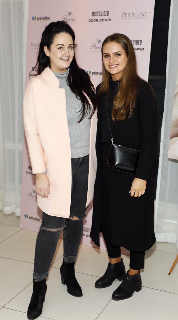Emma Fitzpatrick and Hannah Quinn at the Missguided Babe Power perfume launch in The Penthouse Suite, The Morgan Hotel-photo Kieran Harnett