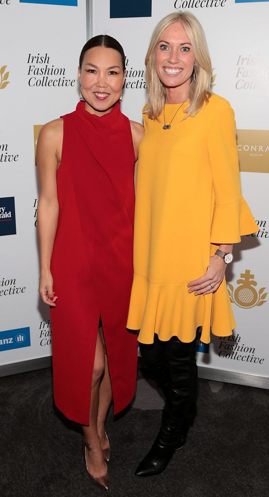 Varya Namsaraeva and Mary Greene at the Irish Fashion Collective hosted by Conrad Dublin (in association with Allianz) at The Conrad Hotel in Earlsfort Terrace, Dublin. Picture: Brian McEvoy