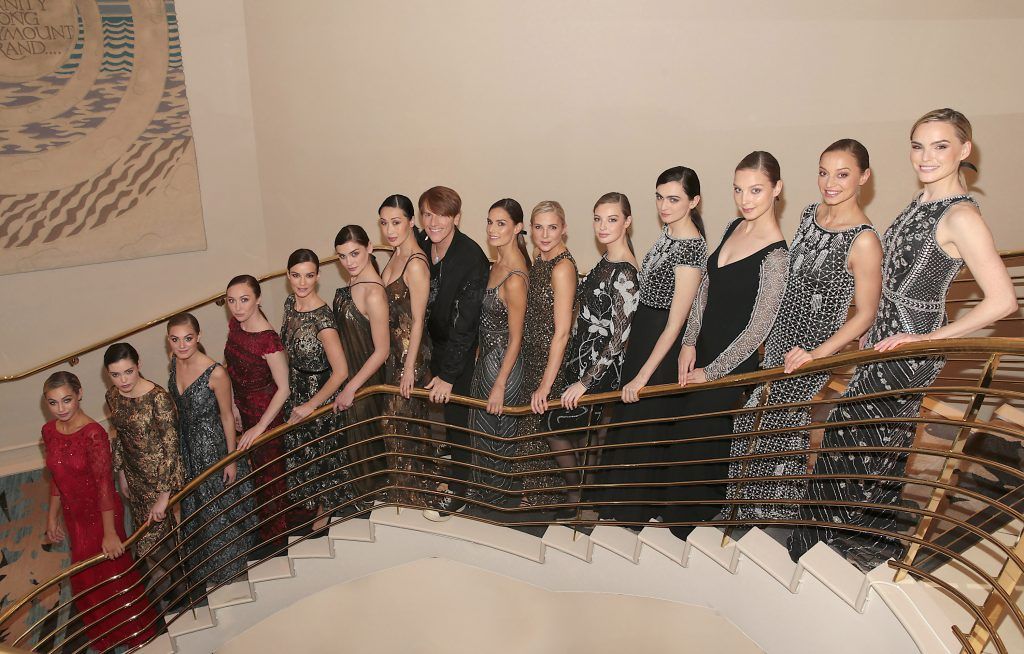 Models line up with International Designer Don O'Neill as he joined Ireland's leading designers at the second Irish Fashion Collective. Photo: Brian McEvoy