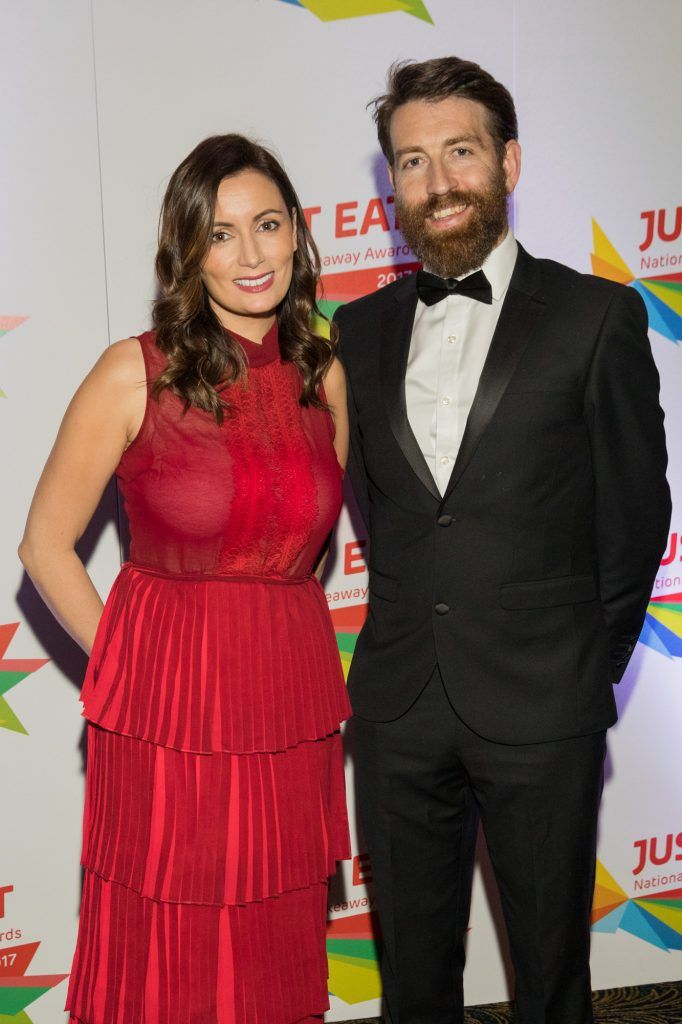 Hosts Louise Duffy and Colm O'Regan at the fourth annual Just Eat National Takeaway Awards (17th October 2017). Pic: Naoise Culhane