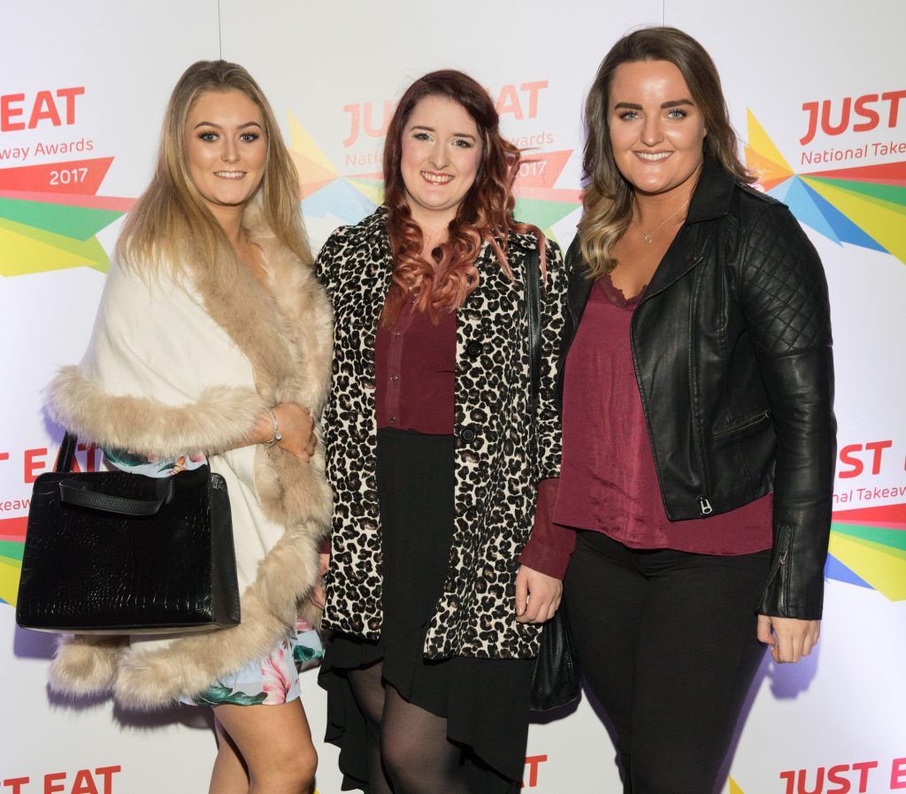 Shannon Conlon; Elaine O'Connor and Claire Whelan at the fourth annual Just Eat National Takeaway Awards (17th October 2017). Pic: Naoise Culhane