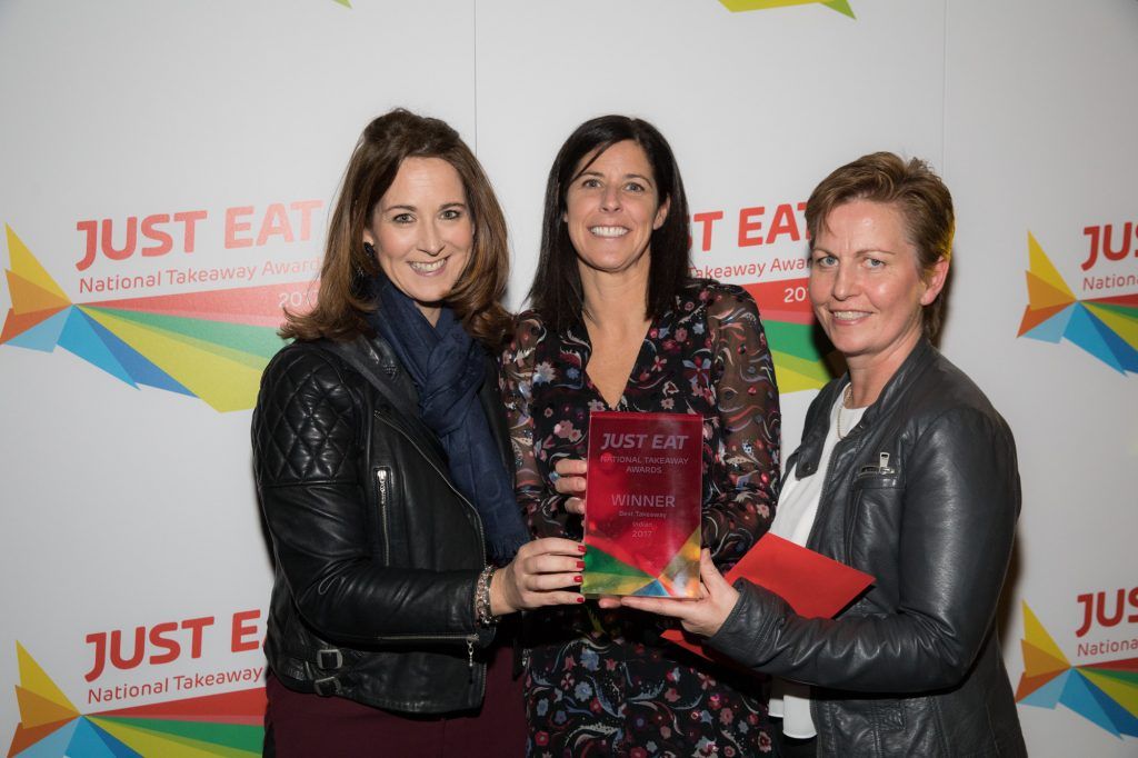 Emma Sheehan, Bombay Pantry; Amanda Roche-Kelly, Managing Director, Just Eat Ireland and Yvette Fidgeon, Bombay Pantry at the fourth annual Just Eat National Takeaway Awards (17th October 2017). Pic: Naoise Culhane