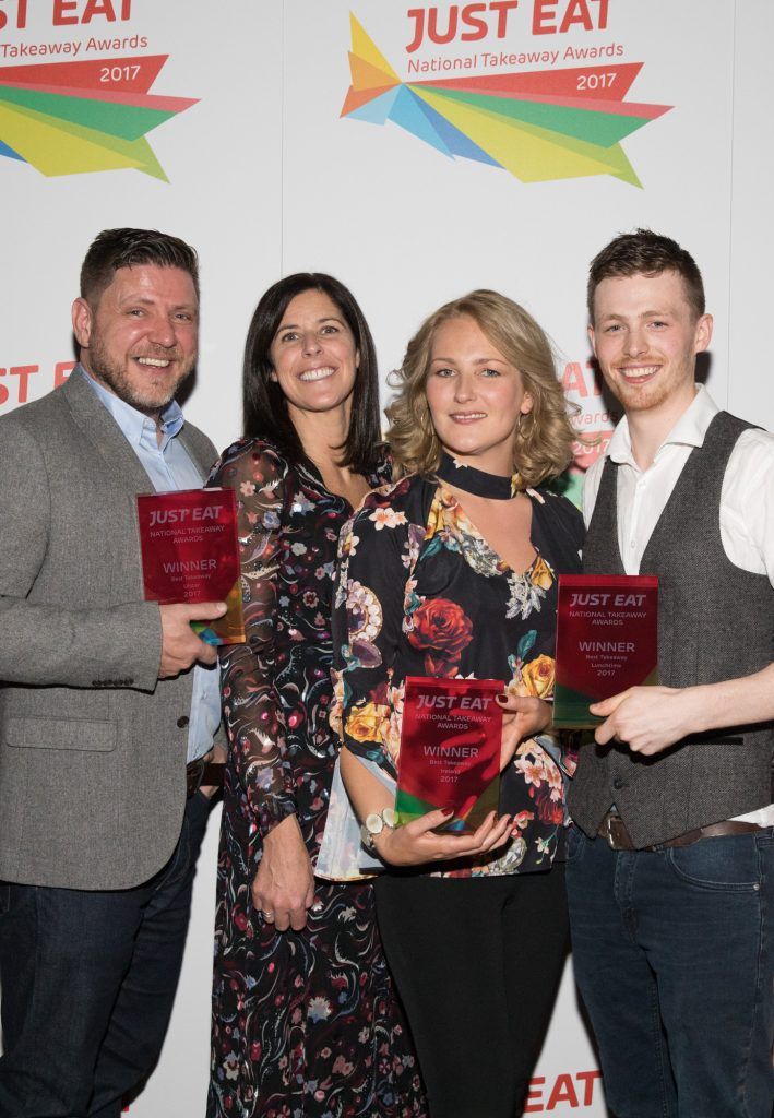 Over all winners Burrito Loco, Letterkenny Co Donegal; Tomas O’Brien; Amanda Roche-Kelly, Managing Director, Just Eat Ireland; Leah O’Brien; and Daniel Harkin at the fourth annual Just Eat National Takeaway Awards (17th October 2017). Pic: Naoise Culhane