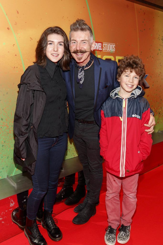 Jerry Fish with family Ella and Sam Wheelan pictured at the Irish Premiere of Marvel Studio's Thor: Ragnarok in the Light House Cinema Dublin. Picture: Andres Poveda