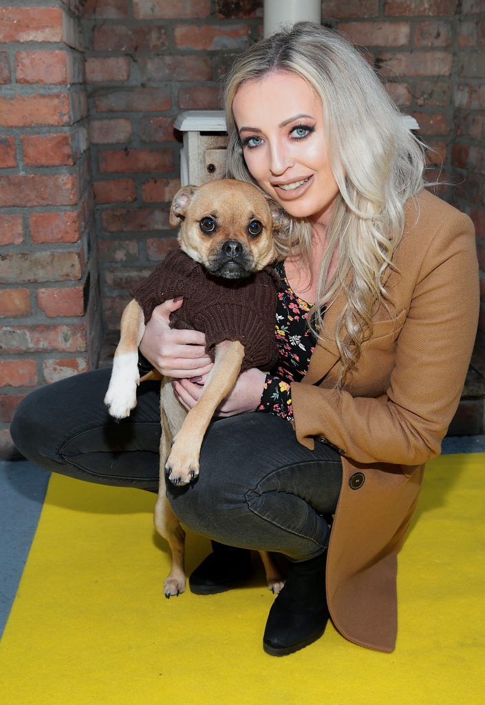 AJ Fitzsimons and dog Rocco t the launch of Andrea Hayes' book Dog Tales at House in Leeson Street, Dublin. Pic: Brian McEvoy