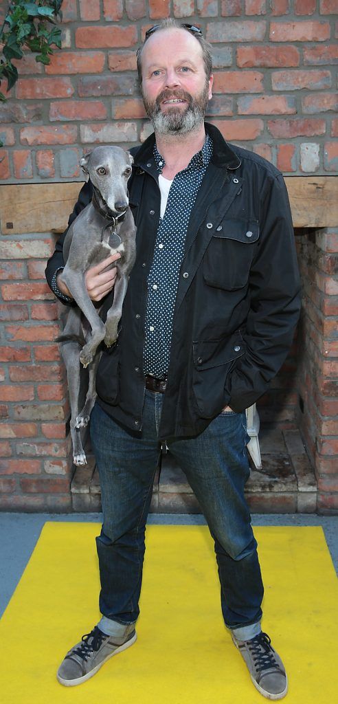 Jason Doyle and dog Lette t the launch of Andrea Hayes' book Dog Tales at House in Leeson Street, Dublin. Pic: Brian McEvoy