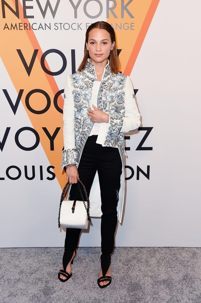 Alicia Vikander attends the Volez, Voguez, Voyagez - Louis Vuitton Exhibition Opening on October 26, 2017 in New York City.  (Photo by Nicholas Hunt/Getty Images)