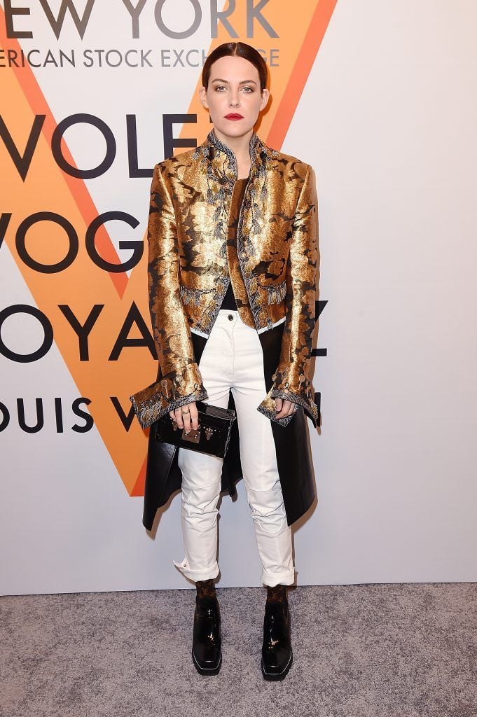 Riley Keough attends the Volez, Vogez, Voyagez - Louis Vuitton Exhibition Opening on October 26, 2017 in New York City.  (Photo by Nicholas Hunt/Getty Images)