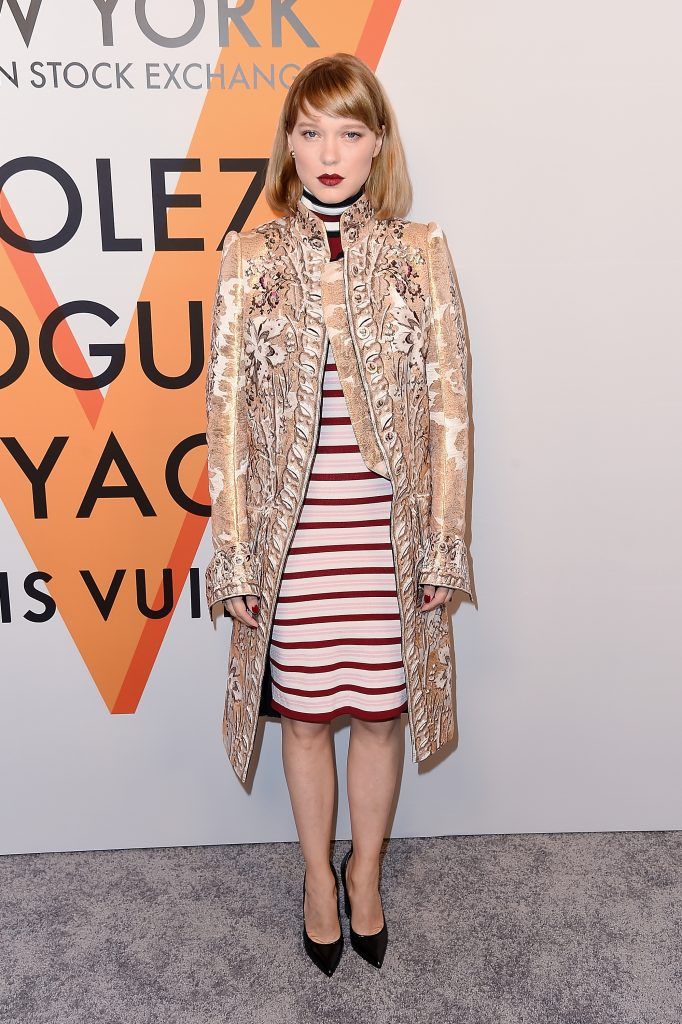 Lea Seydoux attends the Volez, Vogez, Voyagez - Louis Vuitton Exhibition Opening on October 26, 2017 in New York City.  (Photo by Nicholas Hunt/Getty Images)