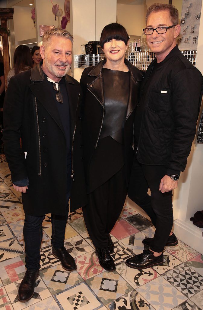 Michael Doyle, Alison Boo and Stephen Kelly at the CoCo Boutique Autumn Winter Party showcasing the Riviera collection in Clarendon Street, Dublin. Photo: Brian McEvoy