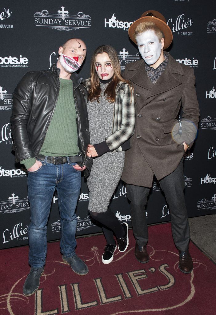 Darius Kailis, Jovita Jura and Anorius Alisauskas pictured at the annual Hotspots.ie Halloween party at Lillie's. Photo: Patrick O'Leary