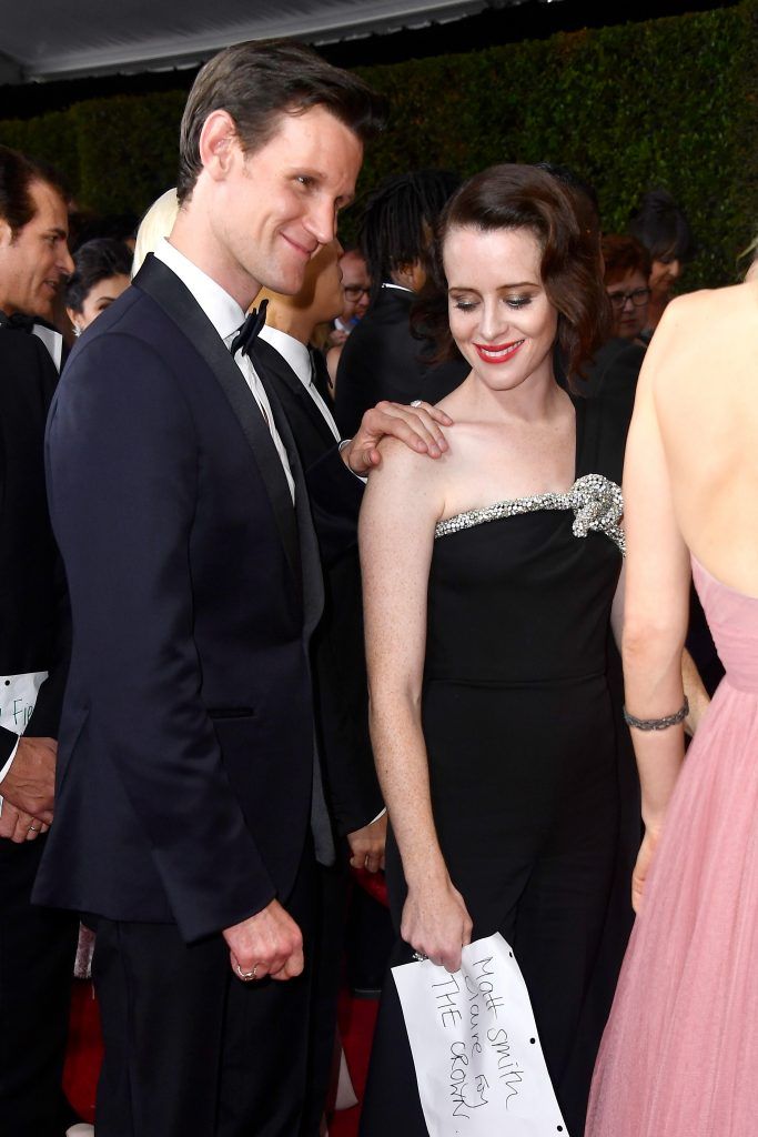 Claire Foy (R) and Matt Smith attend the 69th Annual Primetime Emmy Awards at Microsoft Theater on September 17, 2017 in Los Angeles, California.  (Photo by Frazer Harrison/Getty Images)