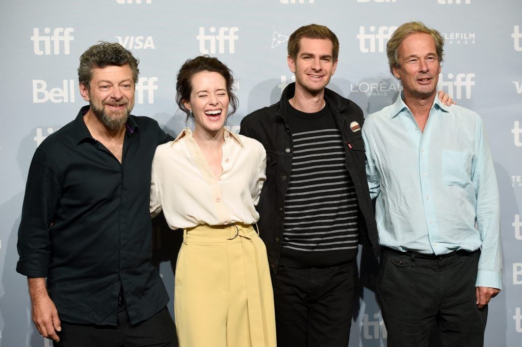 Direrctor Andy Serkis, actors Claire Foy, Andrew Garfield and producer Jonathan Cavendish attend "Breathe" press conference during 2017 Toronto International Film Festival at TIFF Bell Lightbox on September 12, 2017 in Toronto, Canada.  (Photo by Kevin Winter/Getty Images)