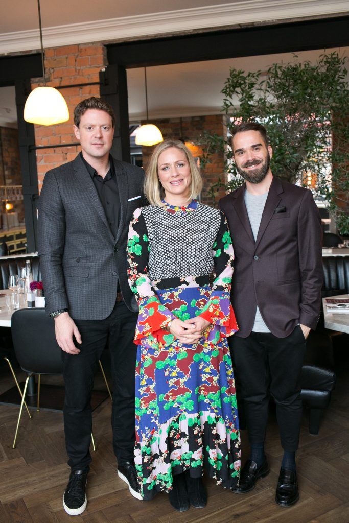 James and Jude Jarvis and Paul Edwards as luxury brand Marram Co launch in The Marvel Room in Brown Thomas with an intimate lunch at Roberta's to celebrate. Photo: Richie Stokes