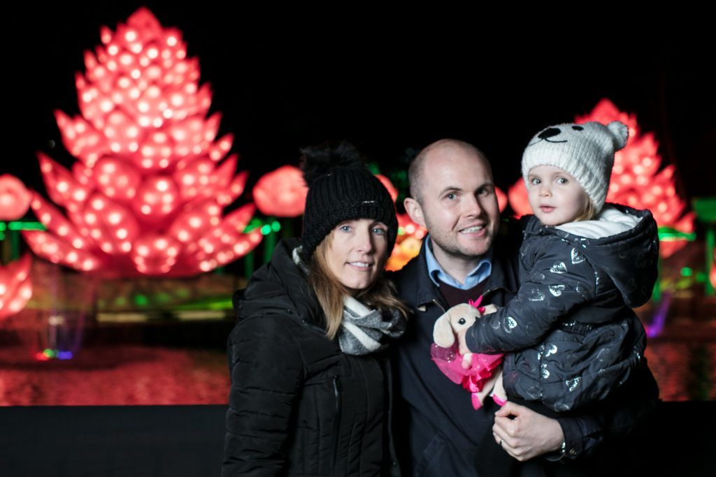 Jackie Noble, Mark Noble and Faye Noble at the opening of Wildlights at Dublin Zoo on 1st November 2017. Photo: Patrick Bolger