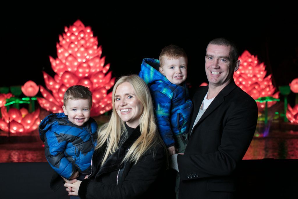 JJ McGuire, Karen Koster, Finn McGuire and John McGuire at the opening of Wildlights at Dublin Zoo on 1st November 2017. Photo: Patrick Bolger
