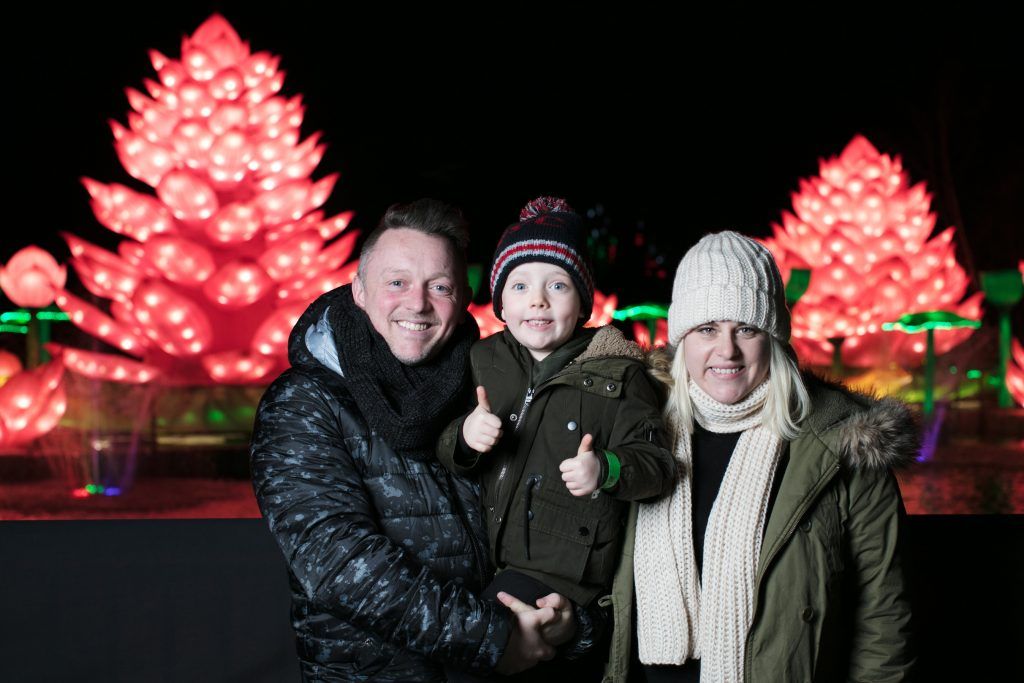 Ian Downes, Leon Forberg and Lilli Forberg at the opening of Wildlights at Dublin Zoo on 1st November 2017. Photo: Patrick Bolger
