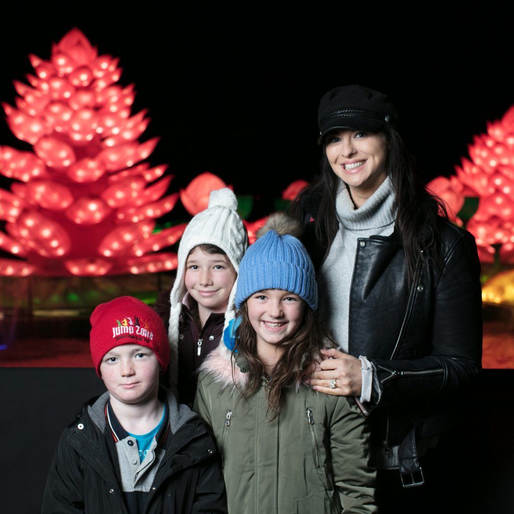Suzy Griffin with Luke, Sarah and Grace Thompson at the opening of Wildlights at Dublin Zoo on 1st November 2017. Photo: Patrick Bolger