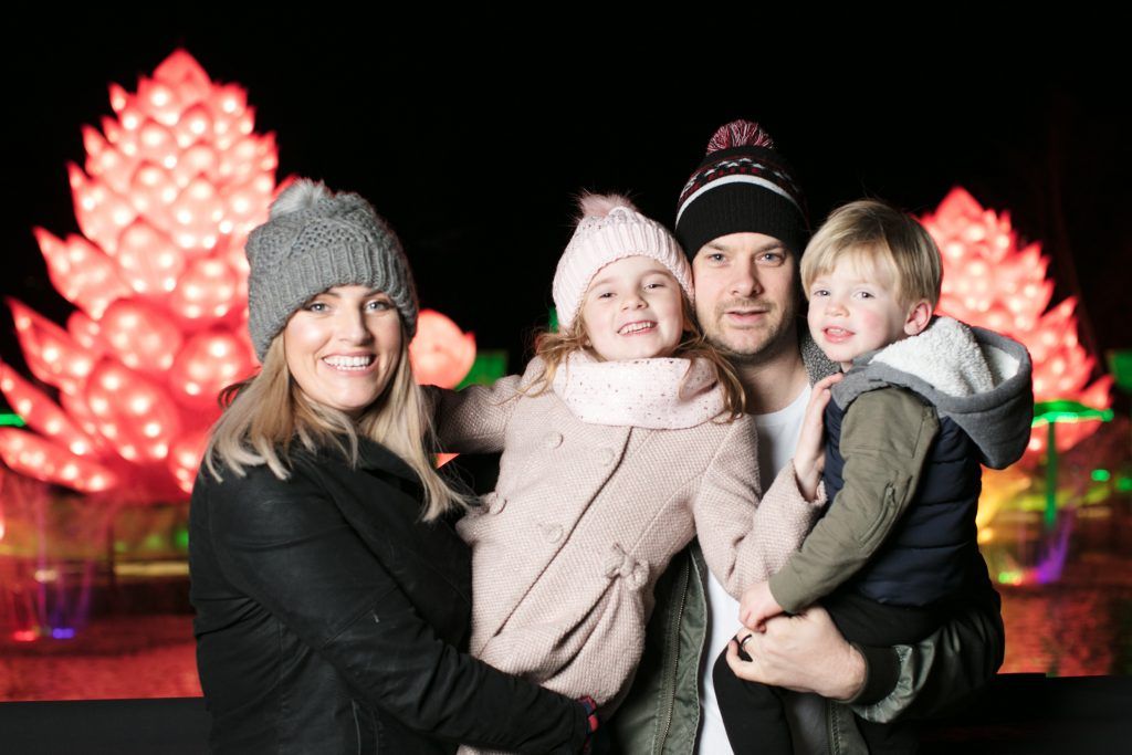 Katrina Kelly, Darcy Leigh Perry, Lowen J Perry and Matt Perry at the opening of Wildlights at Dublin Zoo on 1st November 2017. Photo: Patrick Bolger