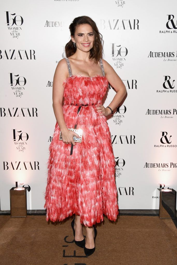 Actress Hayley Atwell arrives at the Harper's Bazaar Woman Of The Year Awards held at Claridges Hotel on November 2, 2017 in London, England.  (Photo by Stuart C. Wilson/Getty Images)
