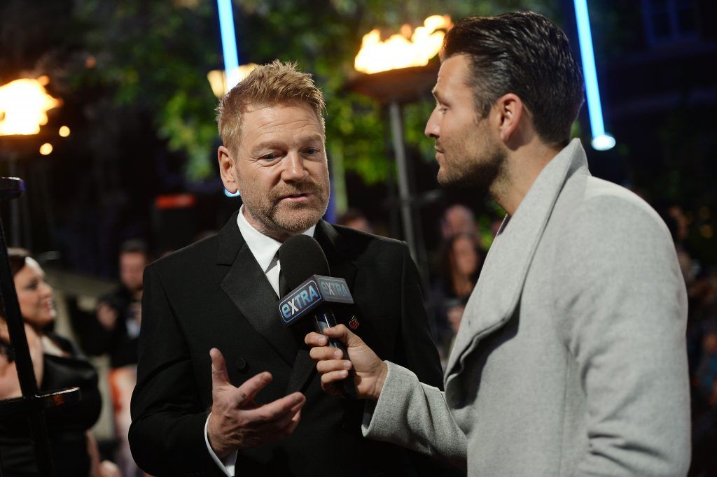 Kenneth Branagh speaks with Mark Wright (R) at the 'Murder On The Orient Express' World Premiere held at Royal Albert Hall on November 2, 2017 in London, England.  (Photo by Eamonn M. McCormack/Eamonn M. McCormack/Getty Images/for 21st Century Fox)