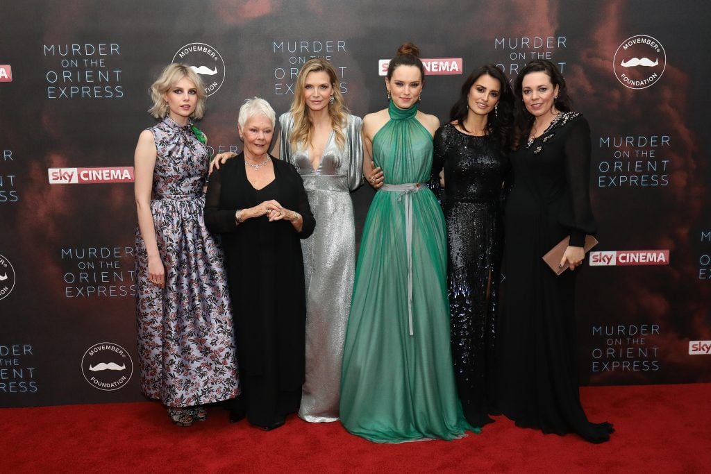 (L-R) Lucy Boynton, Dame Judi Dench, Michelle Pfeiffer, Daisy Ridley, Penelope Cruz and Olivia Coleman  attends the 'Murder On The Orient Express' World Premiere held at Royal Albert Hall on November 2, 2017 in London, England.  (Photo by Tim P. Whitby/Tim P. Whitby/Getty Images/for 21st Century Fox)