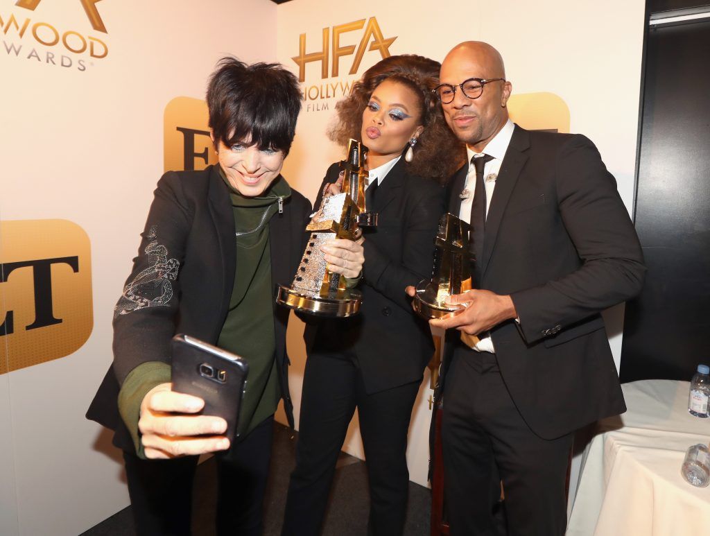 (L-R) Honorees Diane Warren, Andra Day, and Common, recipients of the Hollywood Song Award for 'Stand Up for Something' from the 'Marshall' soundtrack, attend the 21st Annual Hollywood Film Awards at The Beverly Hilton Hotel on November 5, 2017 in Beverly Hills, California.  (Photo by Christopher Polk/Getty Images for HFA)