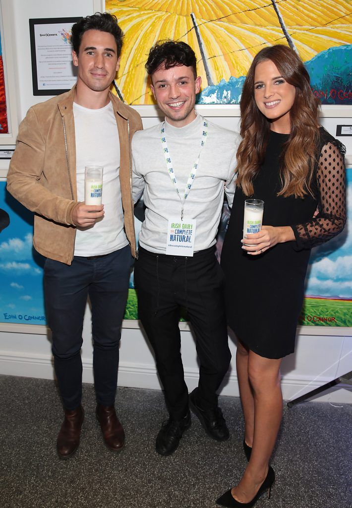 Josh Patterson, James Kavanagh and Binky Felstead at the launch of the National Dairy Council's Complete Natural Pop up Dairy Cafe on South William Street, Dublin. Photo: Brian McEvoy