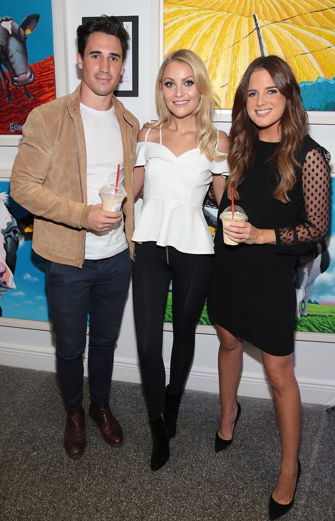 Josh Patterson, Kerri Nicole Blanc and Binky Felstead at the launch of the National Dairy Council's Complete Natural Pop up Dairy Cafe on South William Street, Dublin. Photo: Brian McEvoy